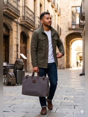 Line of Trade Canvas Weekender Bag. Purple Canvas/Leather.